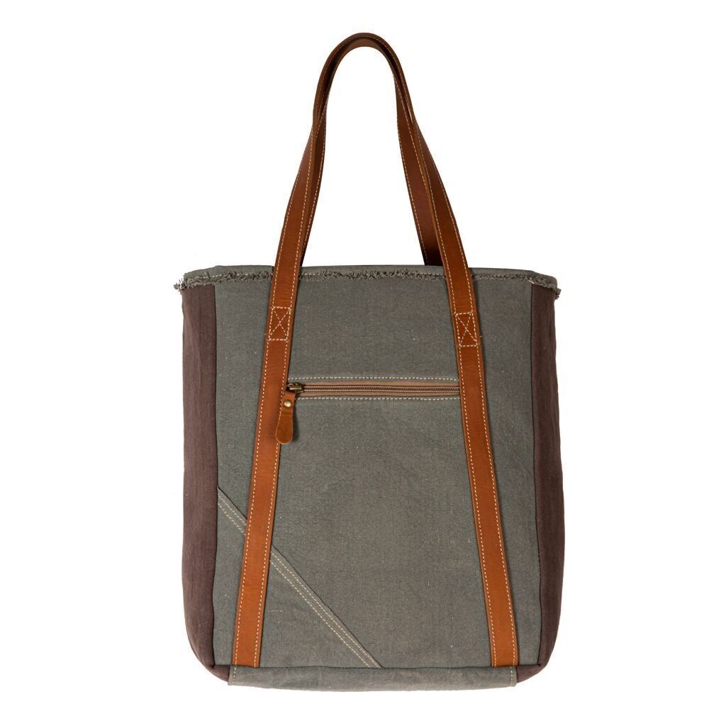 Myra Bag Handmade Hamilton Tote Bag Upcycled Canvas & Cowhide Leather - Picture 6 of 9